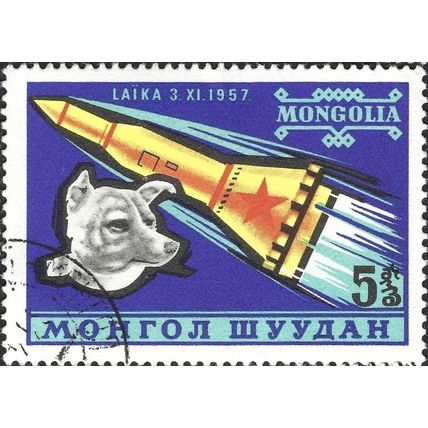 MONGOLIA, SPACE, Sputnik 2, Dog, Laika, blue 1963, 5mongo