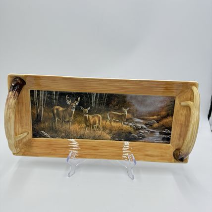 Wild Wings Whitetail Deer Antler Serving Tray Dish Oct Mist 2008 By R Millete