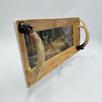 Wild Wings Whitetail Deer Antler Serving Tray Dish Oct Mist 2008 By R Millete