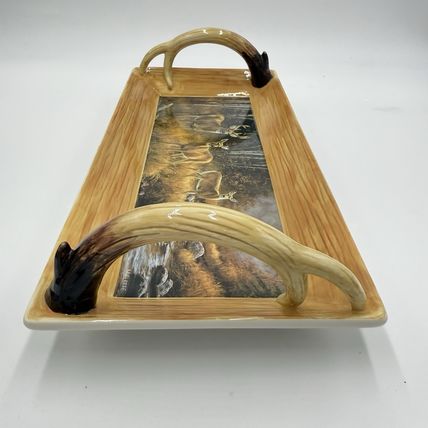 Wild Wings Whitetail Deer Antler Serving Tray Dish Oct Mist 2008 By R Millete