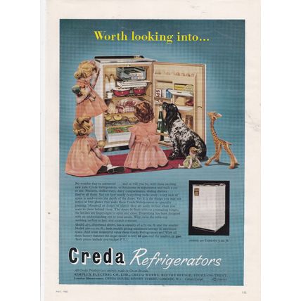 1960 CREDA REFRIGERATORS MAGAZINE ADVERT