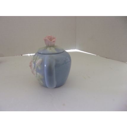 Miniature Tea Pot Blue with Pink Rose 4"