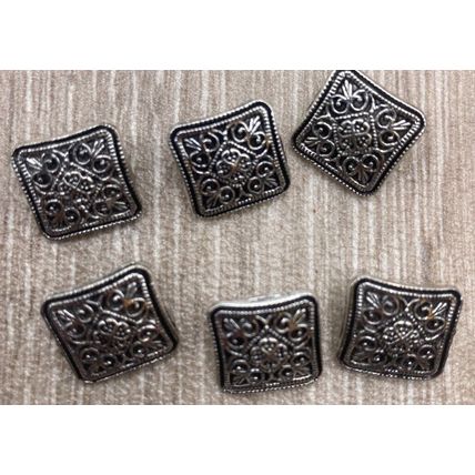 13mm Shank Square Antique Silver Metal Flower Carving Buttons Craft Sewing