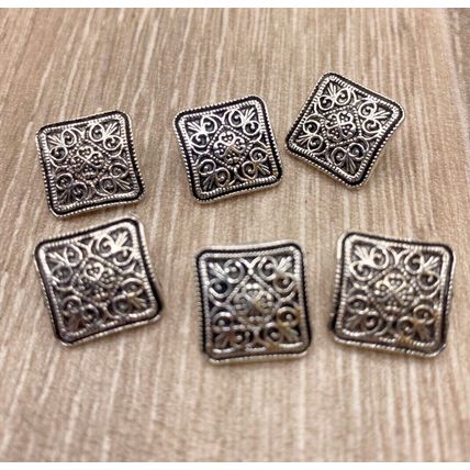 13mm Shank Square Antique Silver Metal Flower Carving Buttons Craft Sewing