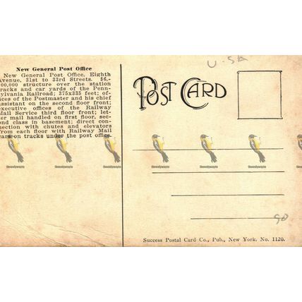 Post Office Building, New York, USA, Success Postal Card Co, Postcard