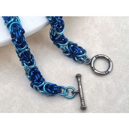 Electric Blue Chainmail Bracelet | Byzantine Weave Pattern | Aluminum Jump Rings