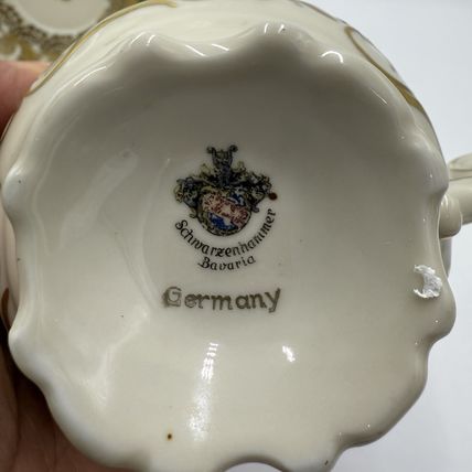 Antique Schwarzenhammer Bavaria Porcelain Gold Trim tea cup & saucer Green