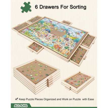 ALL4JIG 1500 Pieces Rotating Puzzle Board with 6 Drawers and Cover,25"X34"Portab