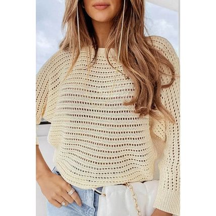 Apricot Open Knit Bracelet Sleeve Sweater