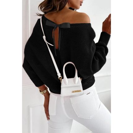 Black Ribbon Bow Knot Dolman Sleeve Sweater