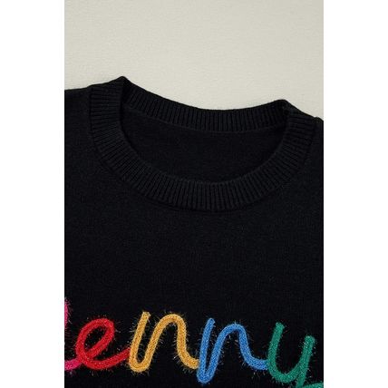 Black Colorful Merry & Bright Tinsel Graphic Sweater