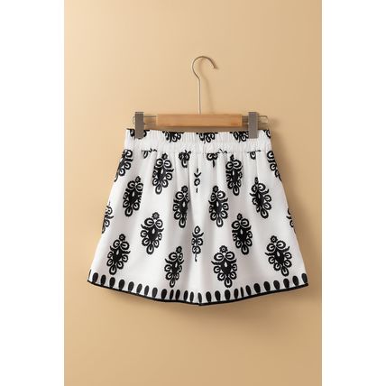 Black Tribal Geometric Print Belted High Waist Casual Shorts