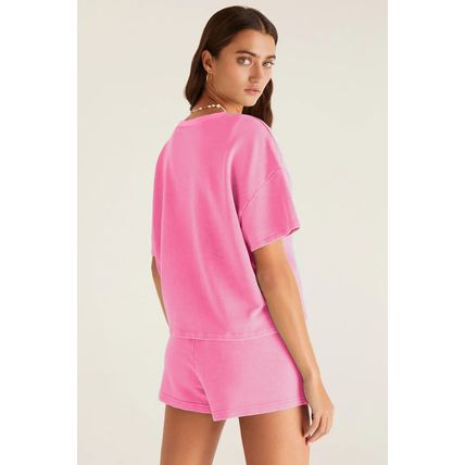 Bonbon V Neck Drop Shoulder Tee and Patchwork Drawstring Shorts Set