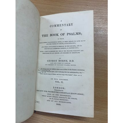 RARE* 1848 "A COMMENTARY ON THE BOOK OF PSALMS" VOL 2 ANTIQUE LEATHER BOOK (P4)