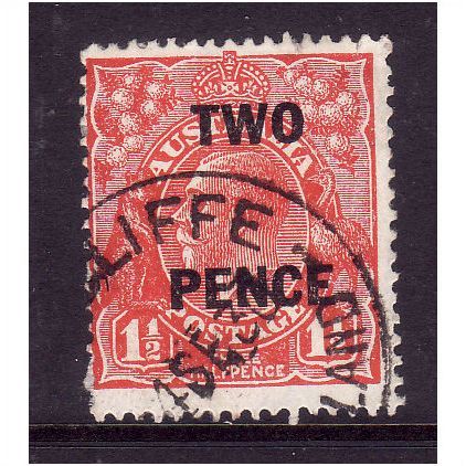 AUSTRALIA 1930 SG 119 2d on 1 1/2d GOLDEN SCARLET FINE USED#1