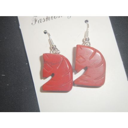 Simple native carved carnelian horse head earrings equestrian nature animals
