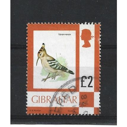 Gibraltar.SG389 £2 Hoopoe.Fine Used.Nov23