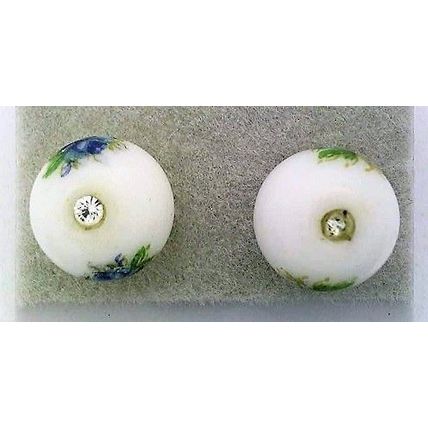 White Floral Glass Crystal 8mm Stud Earrings 1