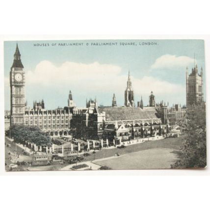 vintage postcard Houses of Parliament & Parliament Sq