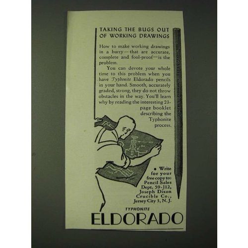 1943 Joseph Dixon Crucible Eldorado Typhonite Pencil Ad - Taking the bugs out