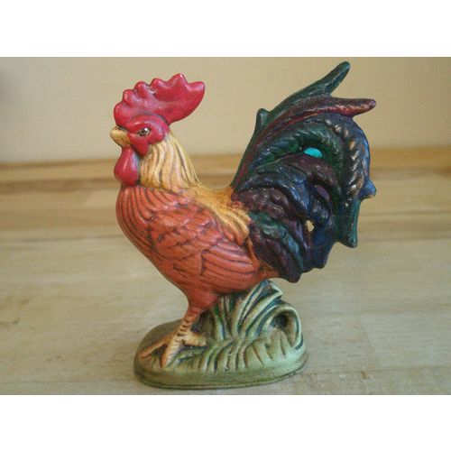 Colourful Pottery Cockerel Figurine - Inscribed Sandra.