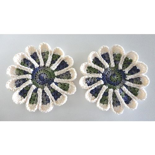 POT holders - hot pads mats set of 2 round blue green white hues 8 inches #001