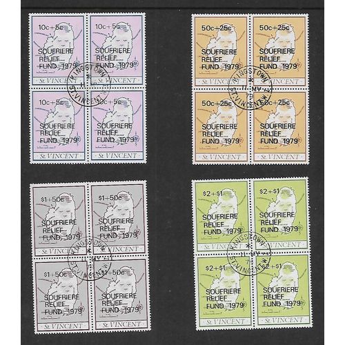 ST VINCENT 1979 SOUFRIERE ERUPTION RELIEF FUND SG574 /577 SET 4 BLOCK 4s FU
