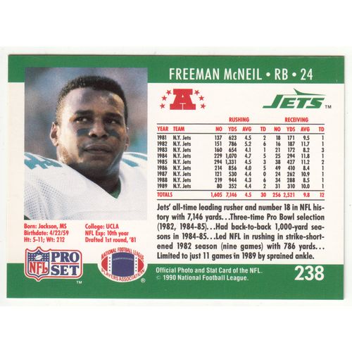 1990 NFL Pro Set Football card 238 Freeman McNeil - Jets