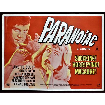 PARANOIAC (1963) original UK HAMMER Quad ***Janette Scott, Oliver Reed***