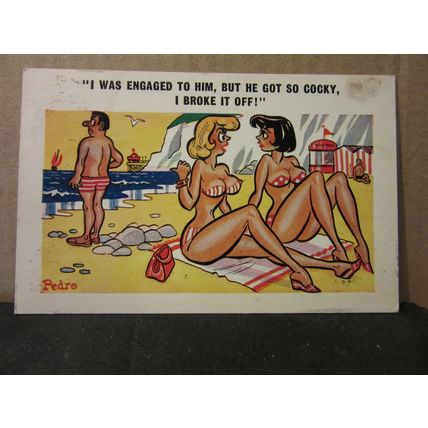 SAUCY SEASIDE POSTCARD 1967 postmark.. Sunny PEDRO series no 131 girls..cocky #