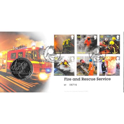 2009 Coin Cover FIRE AND RESCUE SERVICE Royal Mint Medal
