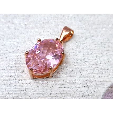 Pink Cubic Zirconia Swiss Star® Oval Pendant 14k Rose Gold Overlay 925 Silver