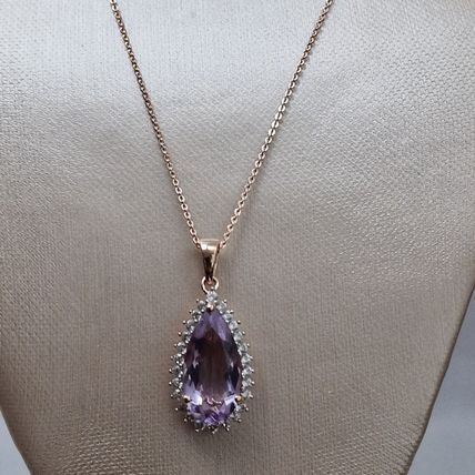 Rose de France Amethyst Zircon Pendant 18k Rose Gold Vermeil Overlay 925 Silver