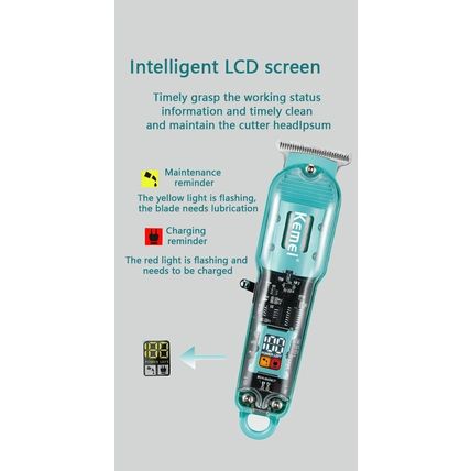 Kemei KM-1133 Mens Professional Hair Clipper Green Transparent Body USB Charging