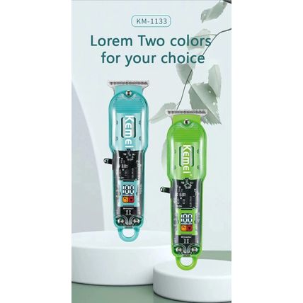 Kemei KM-1133 Mens Professional Hair Clipper Green Transparent Body USB Charging