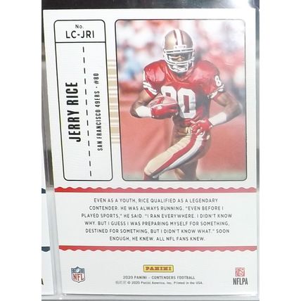 2020 Panini Contenders JERRY RICE (49ers) Legendary Contenders #LC-JRI