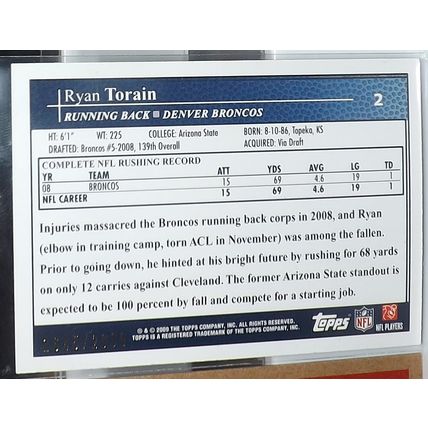 2009 Topps Gold RYAN TORAIN (Broncos) #2 1645/2009
