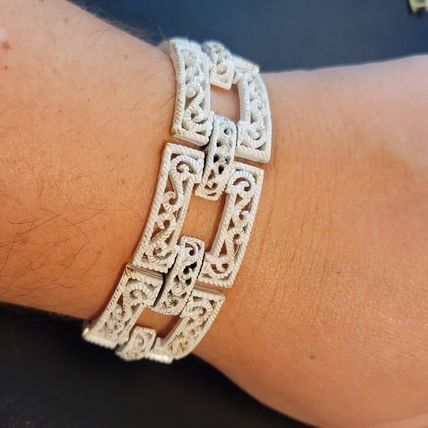 Vintage Trifari White Metal Panel Bracelet