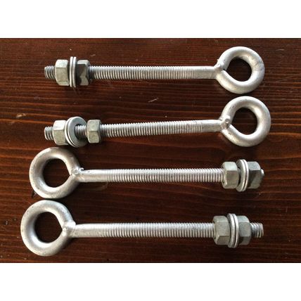 X4 Lifting Galvanised Straining Welded Eye Bolts 3/8" X 6" ( 9.5MM X 150MM )