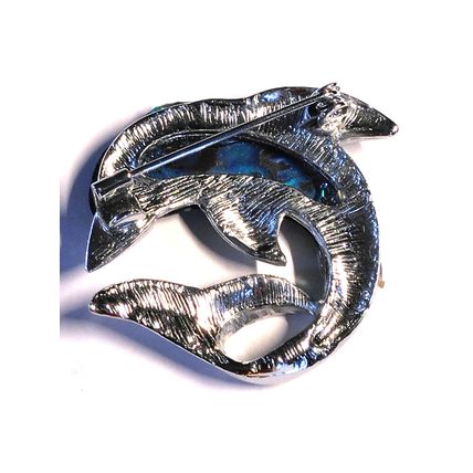 Silver Tone Jumping Dolphin Blue Abalone Sea Life Brooch Porpoise Nautical Pin