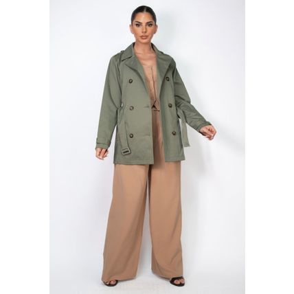 Double-breasted Notch Belted Coat