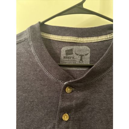 Hanes Beefy Tee Men's Long Sleeve T-Shirt 1/4 Button Blue Size 3XL