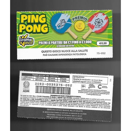 Gratta e Vinci - Ping Pong - Lotto 3082