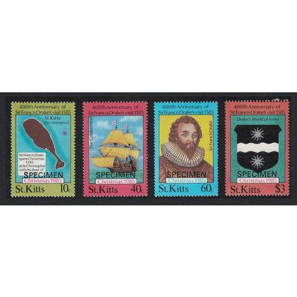 St. Kitts Christmas Sir Francis Drake's Visit 4v Specimen 1985 MNH SG#181-184