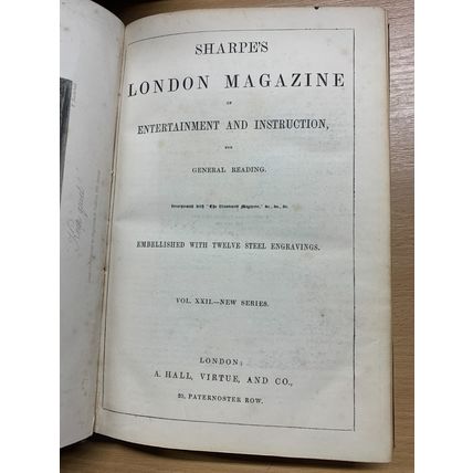RARE* 1863 "SHARPE'S LONDON MAGAZINE" VOL 22 ANTIQUE ILLUSTRATED BOOK (T5)