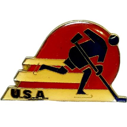Olympic Games Winter Sport Hockey Hat Pin Vintage Pin Pinback Brooch (B27)