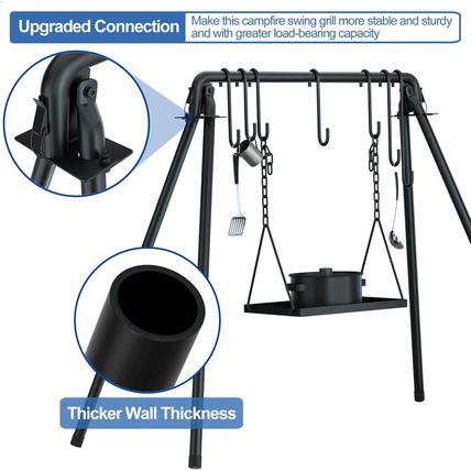 RELIANCER Grill Swing,Campfire Grill Cooking Stand W/8 Hooks & Storage Bag,Cast