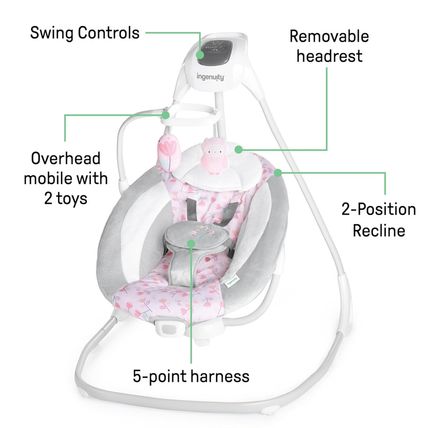 Ingenuity Simplecomfort Lightweight Compact 6-Speed Multi-Direction Baby Swing,