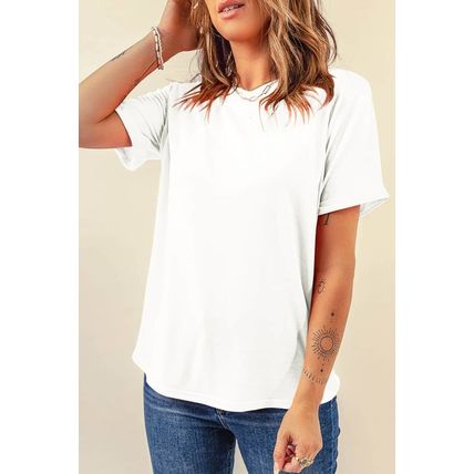 White Casual Plain Crew Neck Tee