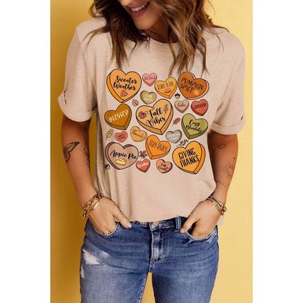Khaki Candy Heart Thanksgiving Graphic Tee